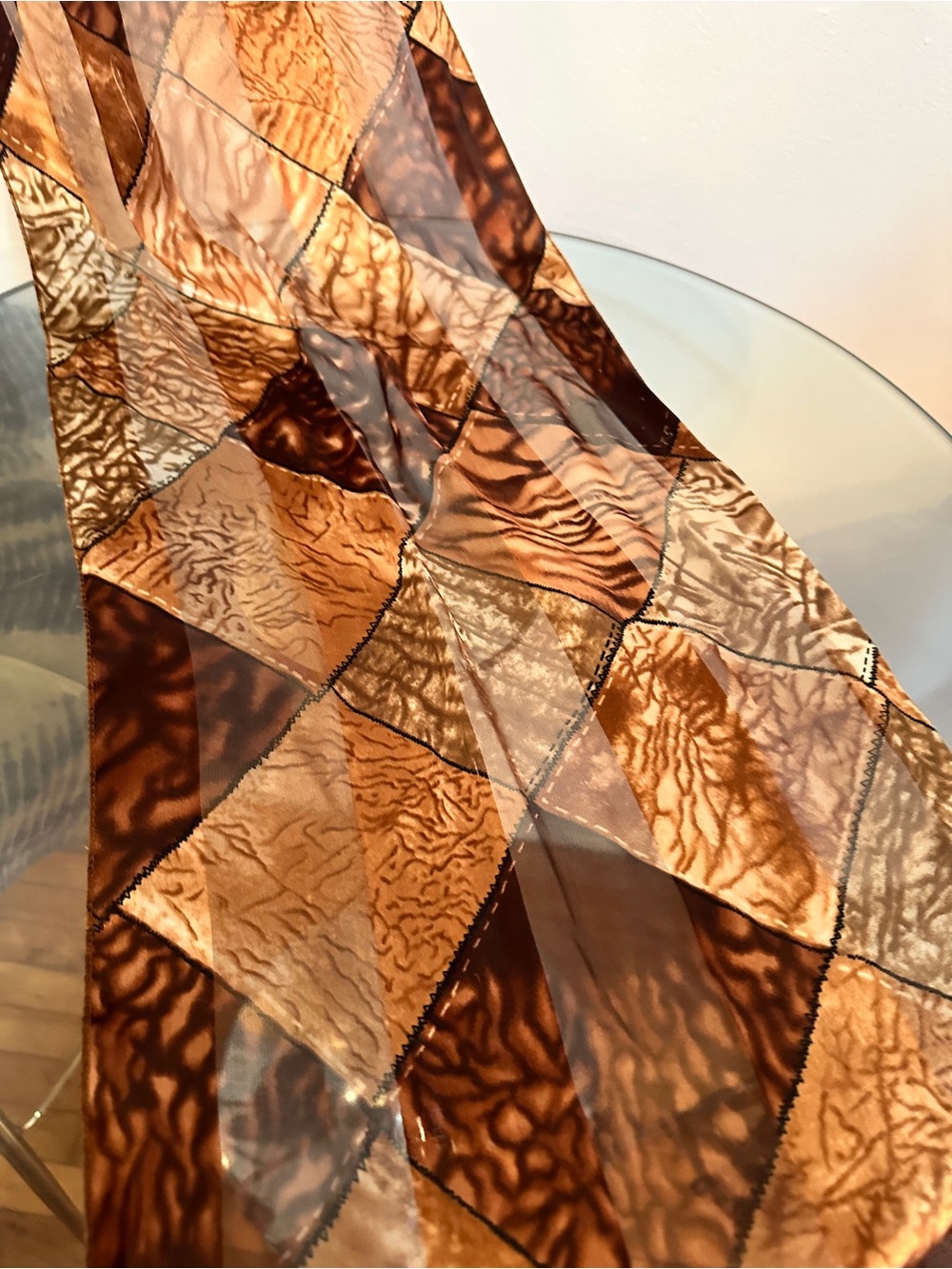 Neutral Brown Patchwork motif scarf